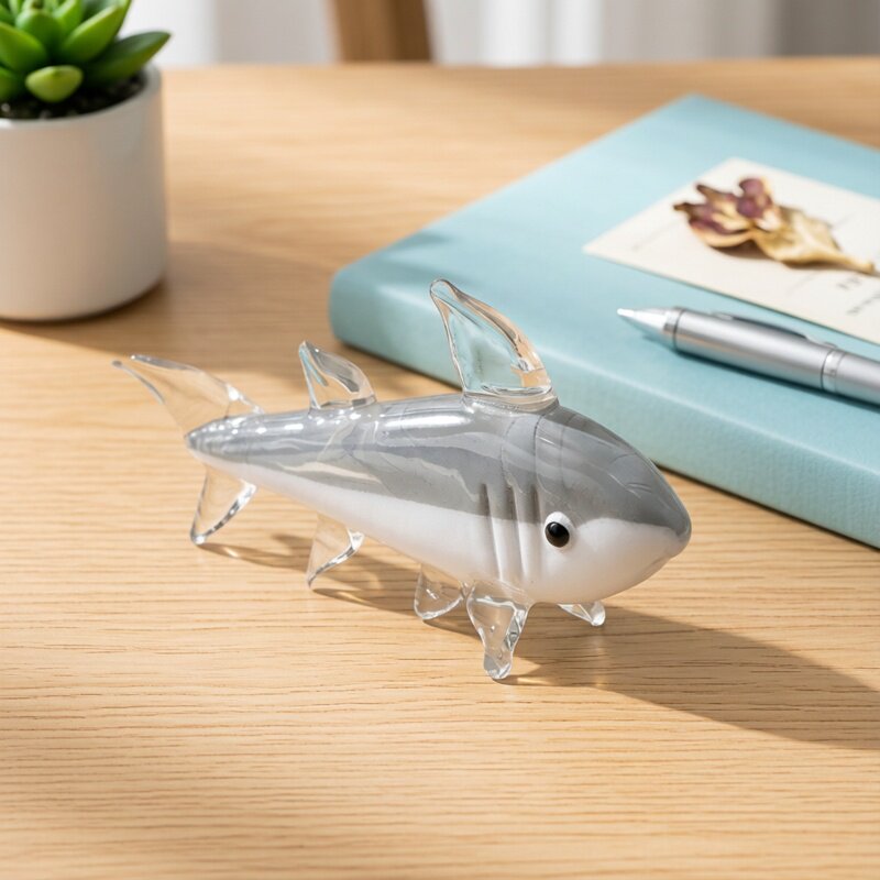 Marine Aquarium Home - 그레이 무라노 유리 상어 피규어 -