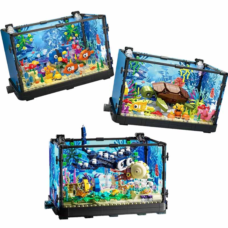 Marine Aquarium Home - 조명이 포함된 어항 빌딩 블록 세트,