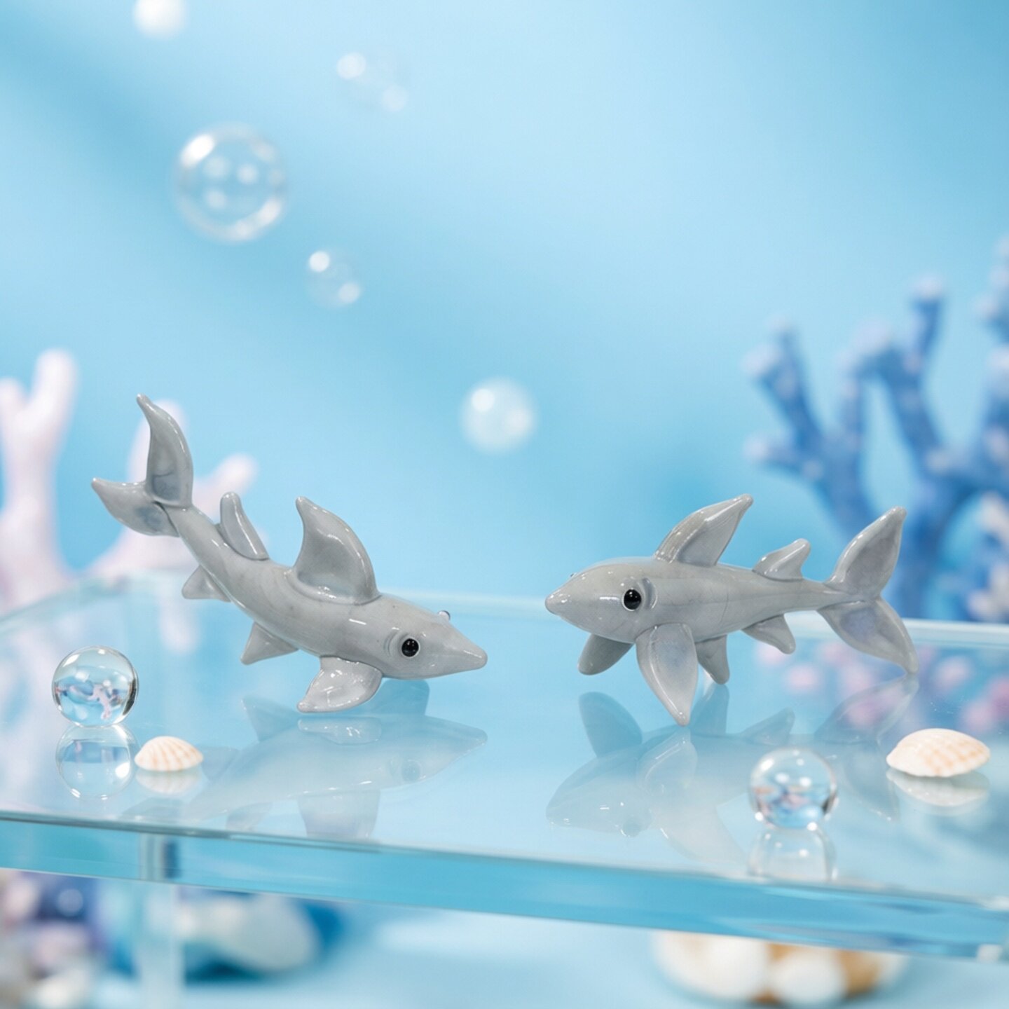 Marine Aquarium Home - 수제 미니 유리 상어 피규어 귀여운