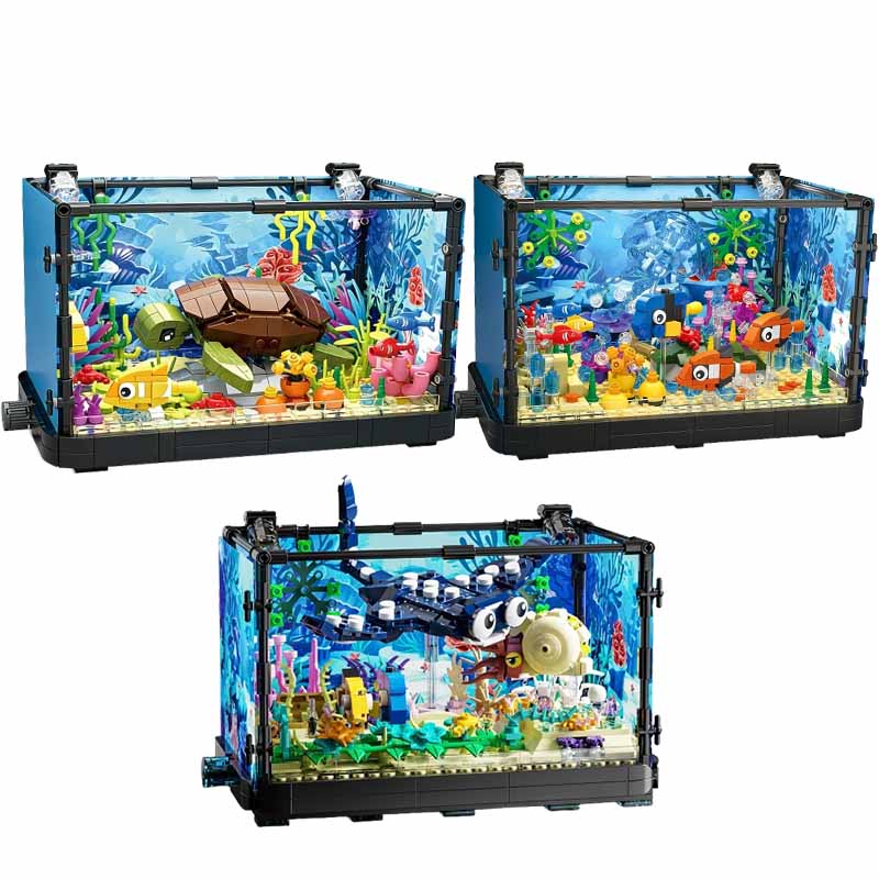 Marine Aquarium Home - 조명이 포함된 어항 빌딩 블록 세트,